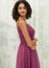 Mulberry Tulle Adjustable Straps Backless Pleated Empire Pocket Formal Dress for Bridesmaid-Alma