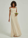 Cora - Soft Champagne Satin Cowl Neckline Side Slit Straps Bridesmaid Dress 