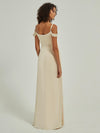 Soft Champagne Satin Cowl Neckline Side Slit Straps Bridesmaid Dress-Cora