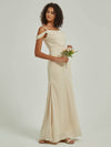  Cora Soft Champagne Satin Cowl Neckline Side Slit Straps Bridesmaid Dress