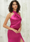 Pink Satin Halter Neck Sleeveless Backless Slit Bridesmaid Dress Athena from NZ Bridal