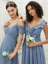 Slate Blue Chiffon Cold Shoulder Cap Sleeve Sweetheart  Backless Pocket Bridesmaid Dress for Women from NZ Bridal