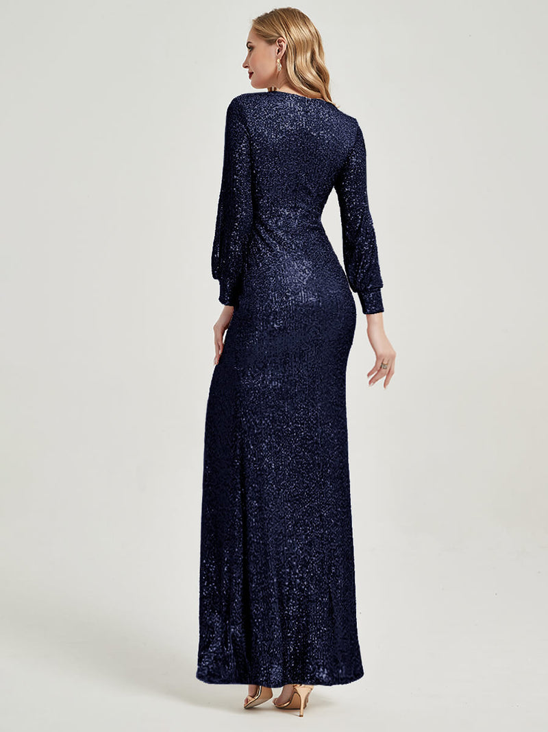 Dark Navy Sexy Sequined Slit Mermaid Evening Dresses Rachel