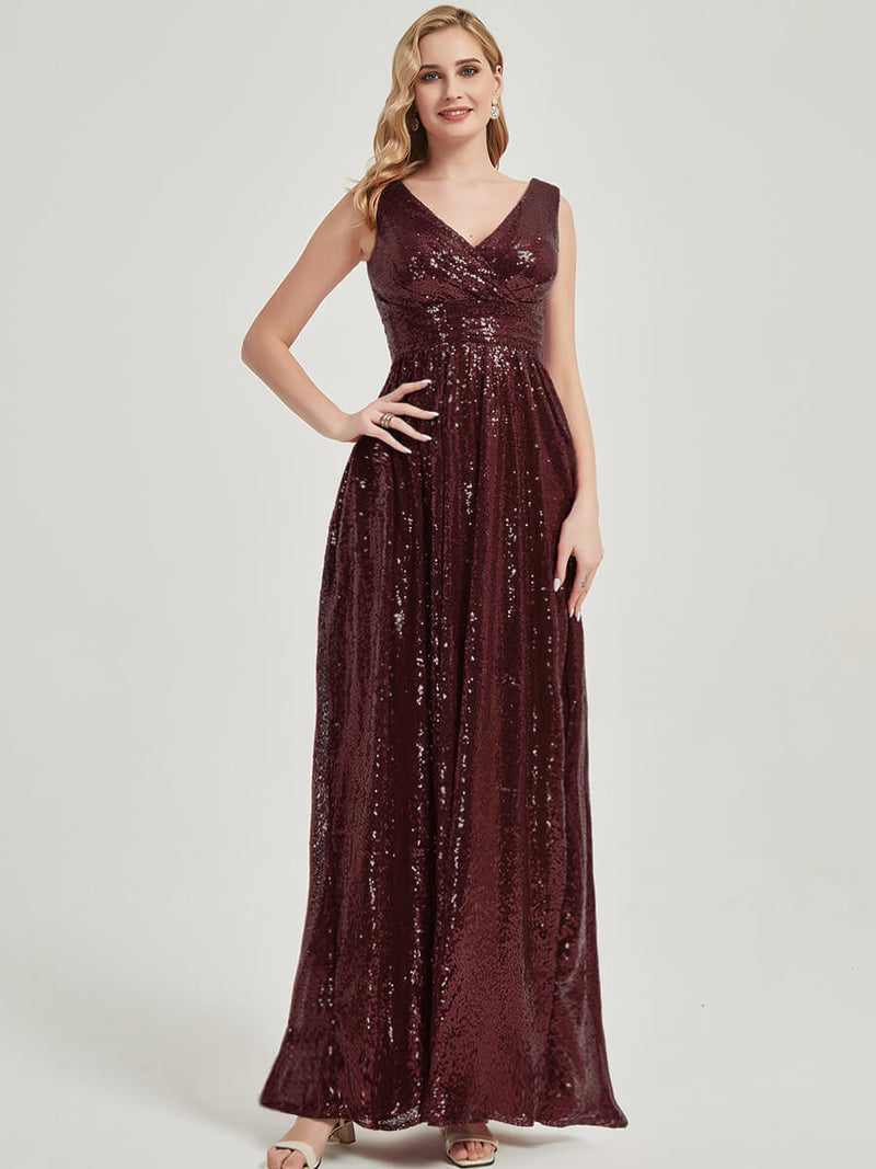 Cabernet V Cutting Sleeveless Sequined Bridesmaid Dress - Dawson