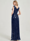 Navy Blue V Cutting Sleeveless Sequined Bridesmaid Dress - Dawson