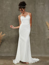 Diamond White Crepe Sweetheart Mermaid Wedding Dress with Chapel Train Eva