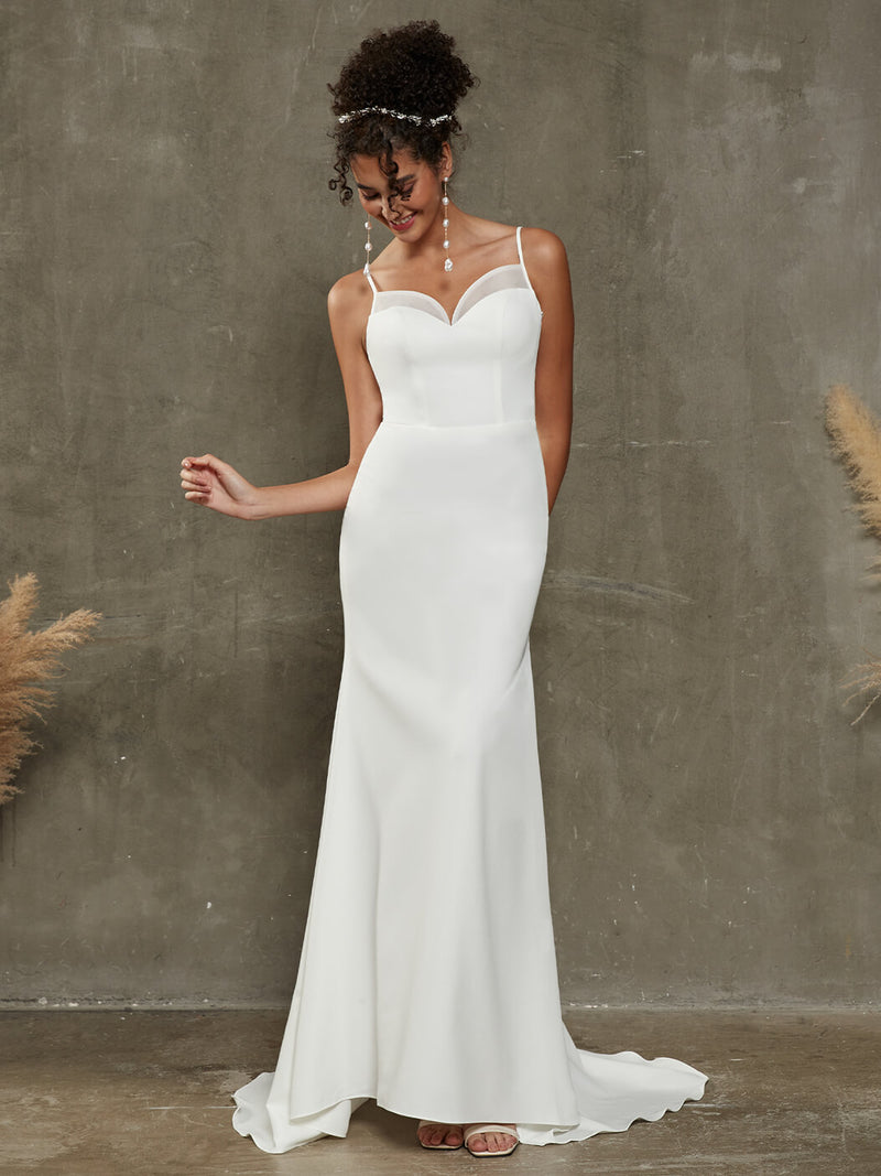 Diamond White Crepe Sweetheart Mermaid Wedding Dress with Chapel Train Eva