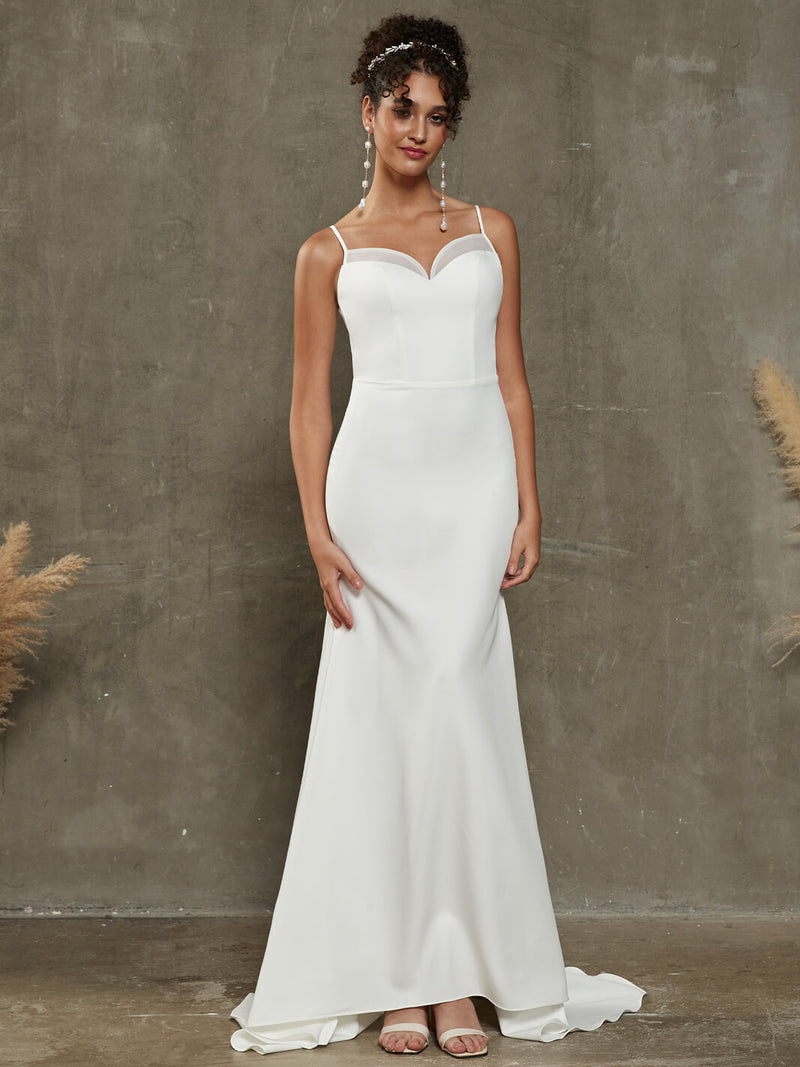 NZ Bridal Diamond White Crepe Sweetheart Mermaid Wedding Dress with Train Eva