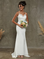 NZ Bridal Diamond White Crepe Sweetheart Mermaid Wedding Dress with Chapel Train Eva