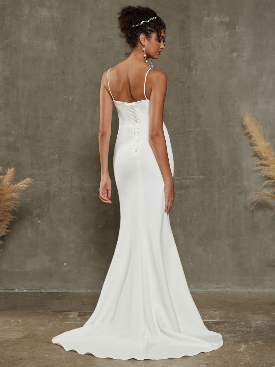 Diamond White Double FDY Mermaid Wedding Dress with Chapel Train Hazel