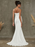 Diamond White Crepe Mermaid Wedding Dress with Chapel Train-Hazel