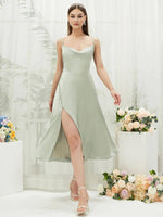 Sage Green Button Satin bridesmaid dresses NZ Bridal AA30511 Ceci a