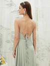 Sage Green Button Satin bridesmaid dresses NZ Bridal AA30511 Ceci  detail1