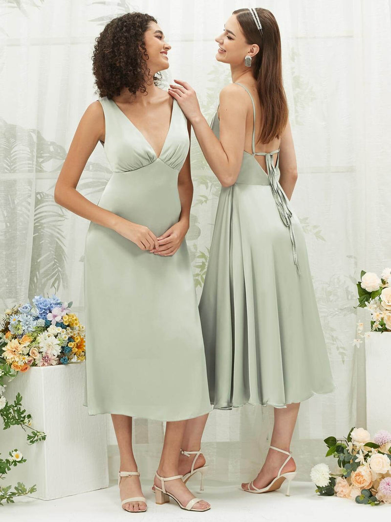 Sage Green Button Satin bridesmaid dresses NZ Bridal AA30511 Ceci g1