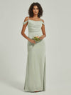 Sage Green Pleated Maxi Satin bridesmaid dresses R1102 Cora NZ Bridal a
