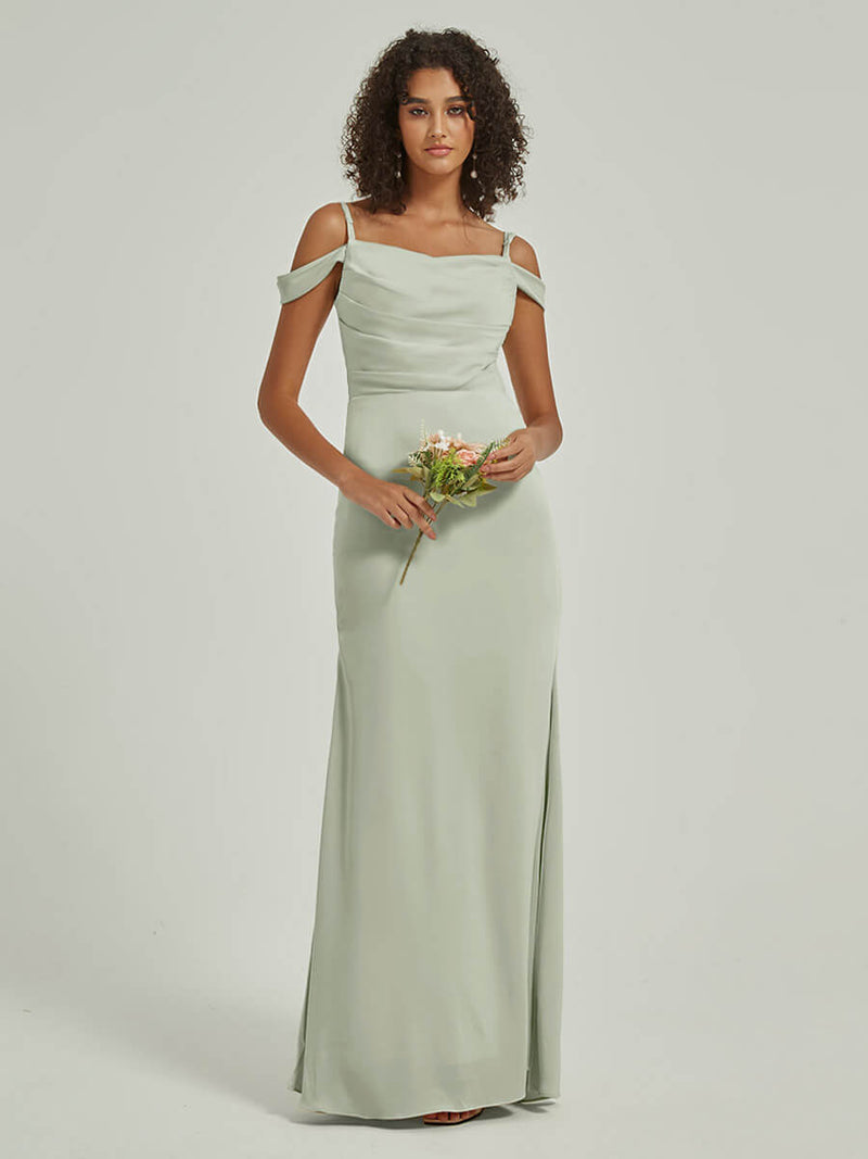 Sage Green Pleated Maxi Satin bridesmaid dresses R1102 Cora NZ Bridal a