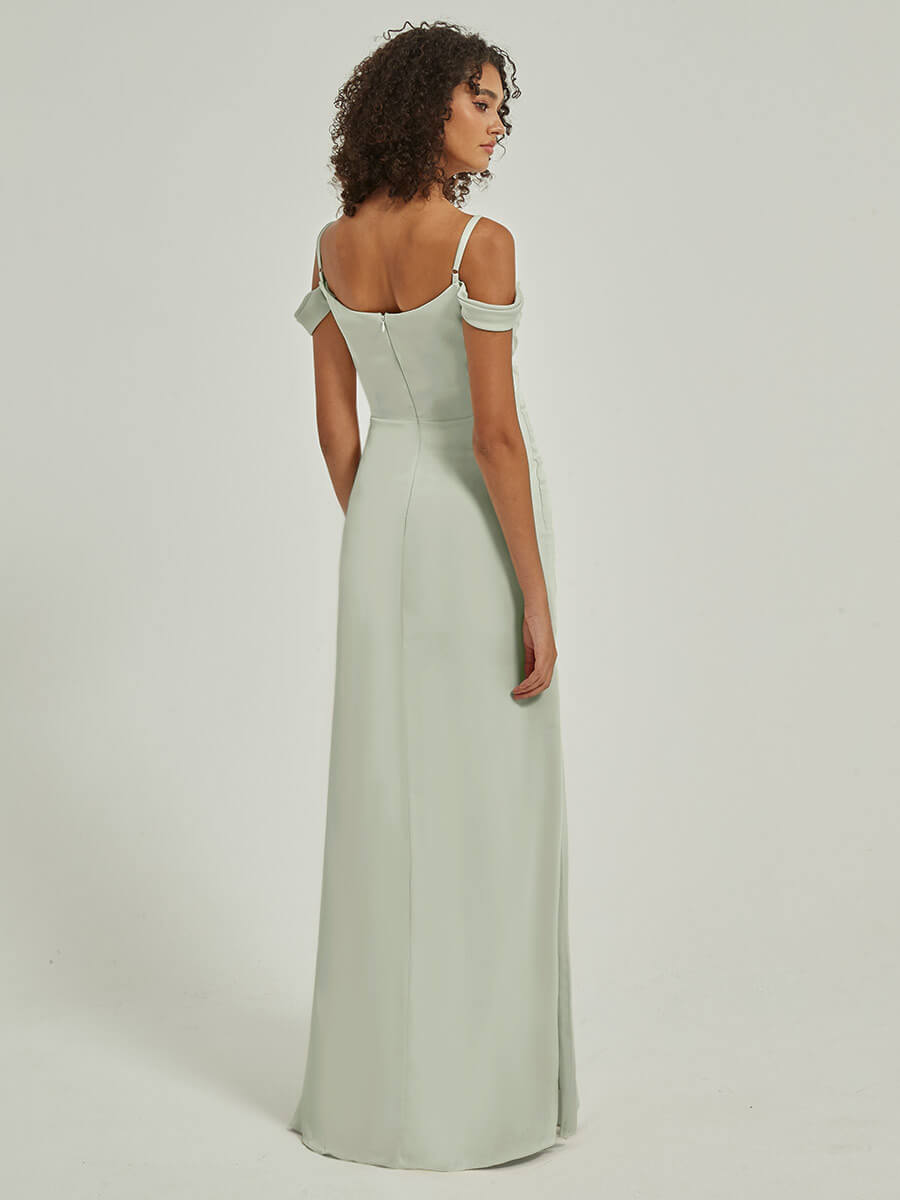 Sage Green Pleated Maxi Satin bridesmaid dresses R1102 Cora NZ Bridal a