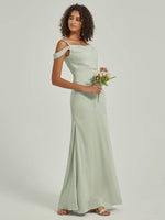 Sage Green Pleated Maxi Satin bridesmaid dresses R1102 Cora NZ Bridal c