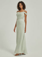 Sage Green Pleated Maxi Satin bridesmaid dresses R1102 Cora NZ Bridal d