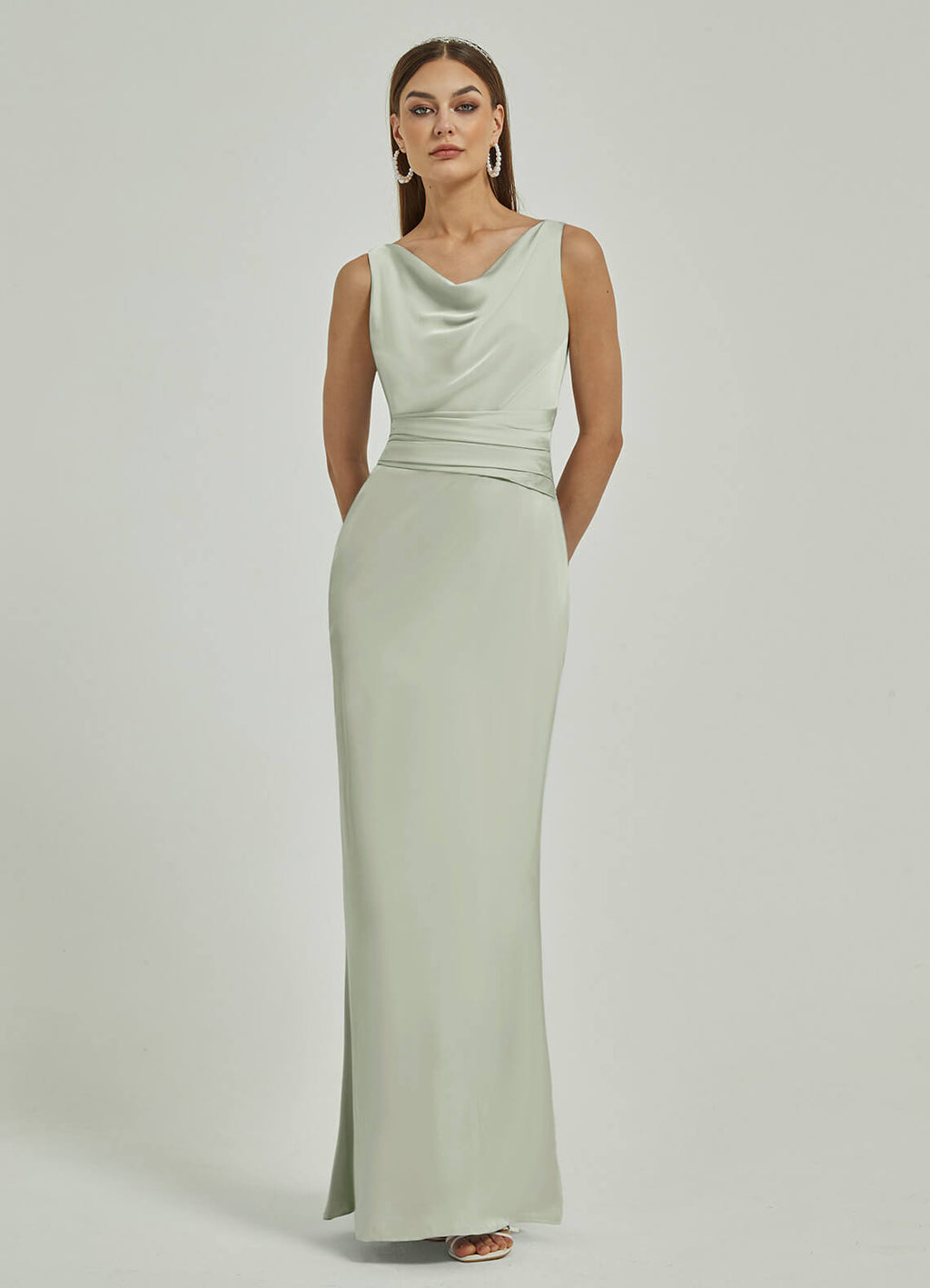 Sage Green Satin Backless Sheath bridesmaid dresses NZ Bridal EB30521 Ruth a