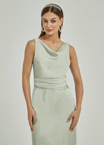 Sage Green Satin Backless Sheath bridesmaid dresses NZ Bridal EB30521 Ruth detail1