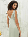 Sage Green ruffle Satin bridesmaid dresses NZ Bridal BH30512 Gloria detail1