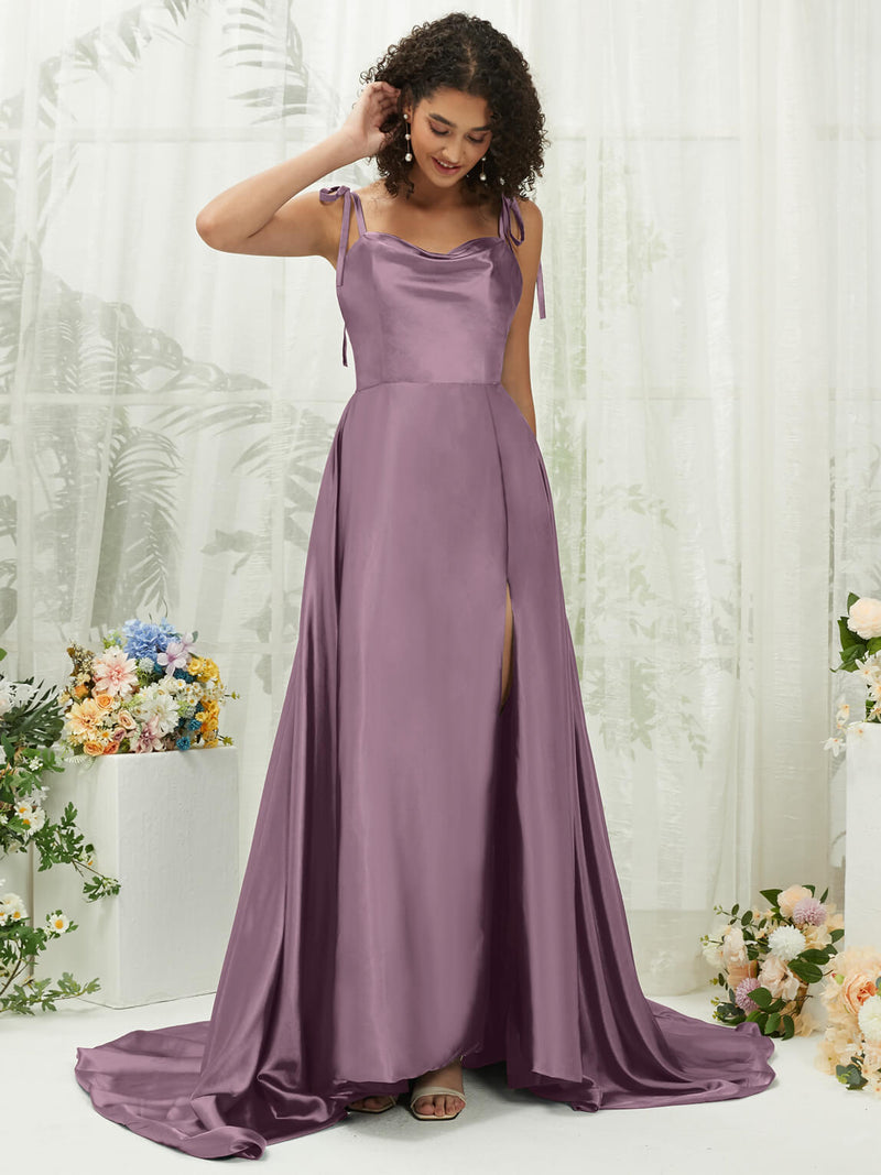 Spaghetti Straps Slit Satin bridesmaid dresses Chapel Train XC30113 Juliet NZ Bridal a