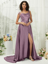 Spaghetti Straps Slit Satin bridesmaid dresses Chapel Train XC30113 Juliet NZ Bridal c