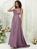 Spaghetti Straps Slit Satin bridesmaid dresses Chapel Train XC30113 Juliet NZ Bridal d