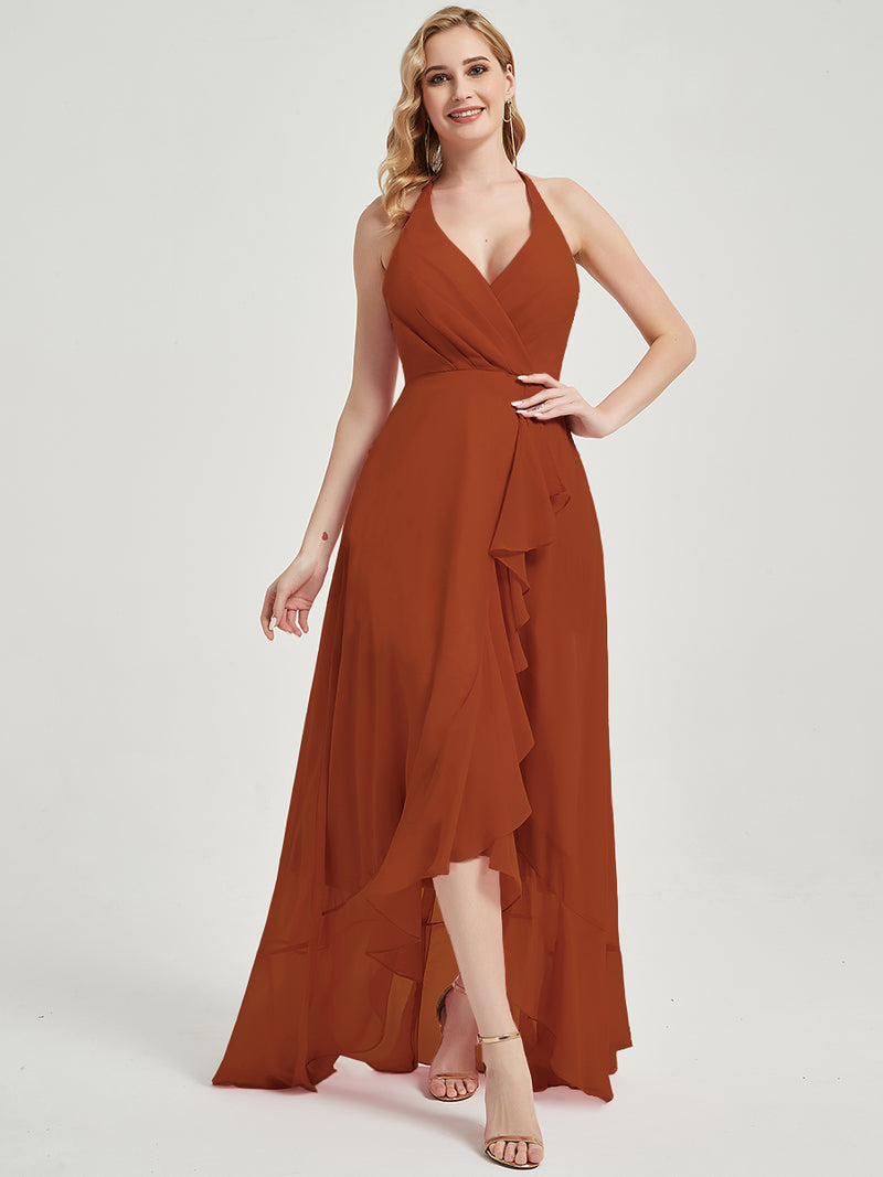 Burnt Orange Chiffon Bridesmaid Dress Kyomi With V Neckline