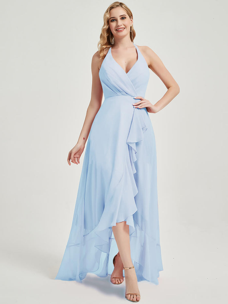 Cornflower Blue Halter Backless High Low Chiffon Bridesmaid Dress – NZ