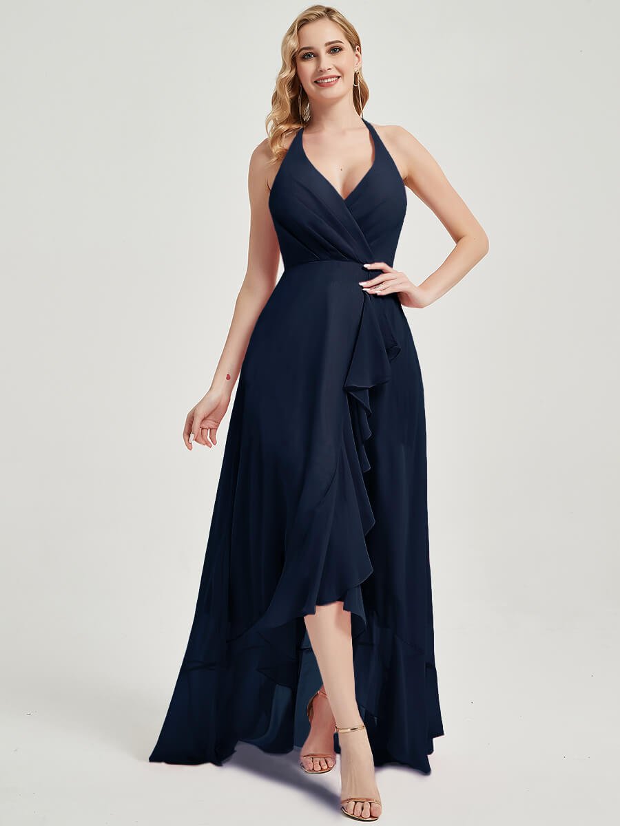 Dark Navy Chiffon Bridesmaid Dress Kyomi With V Neckline