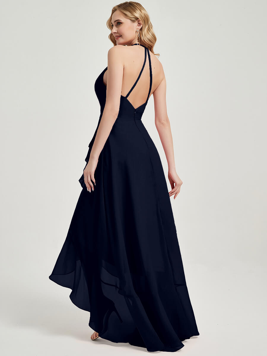 Dark Navy Chiffon Bridesmaid Dress Kyomi With V Neckline