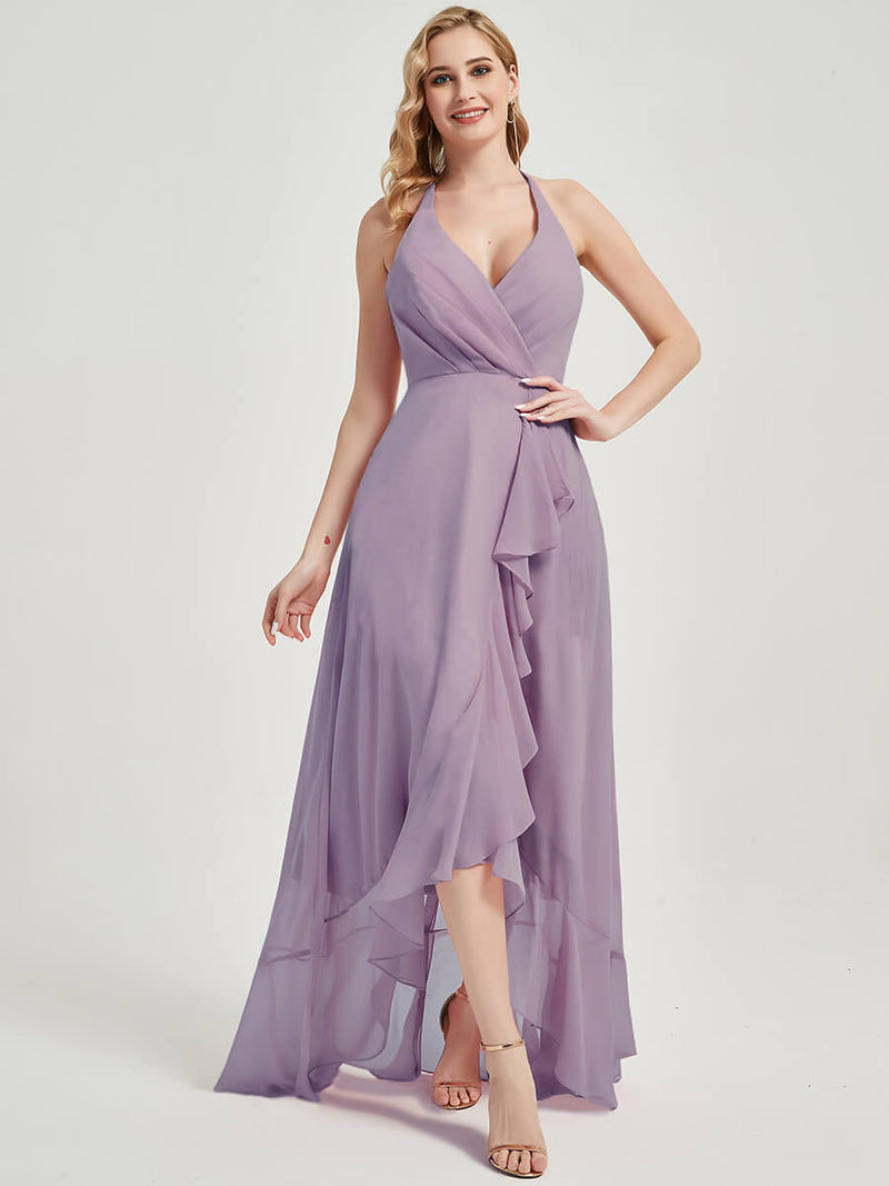 Dusty Purple Chiffon Bridesmaid Dress Kyomi With V Neckline