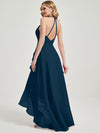 Ink Blue Halter Backless High Low Chiffon Bridesmaid Dress With Pocket