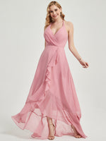 Candy Pink Chiffon Bridesmaid Dress Kyomi With V Neckline