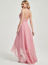 Candy Pink  Asymmetrical Chiffon Bridesmaid Dress With V Neckline