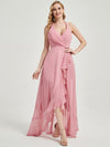 Candy Pink Ruffles V-neck Asymmetrical Chiffon Bridesmaid Dress Kyomi