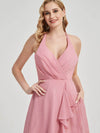 Kyomi Asymmetrical chiffon bridesmaid dress with V-cutting halter neck