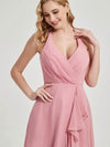 Kyomi Asymmetrical chiffon bridesmaid dress with V-cutting halter neck