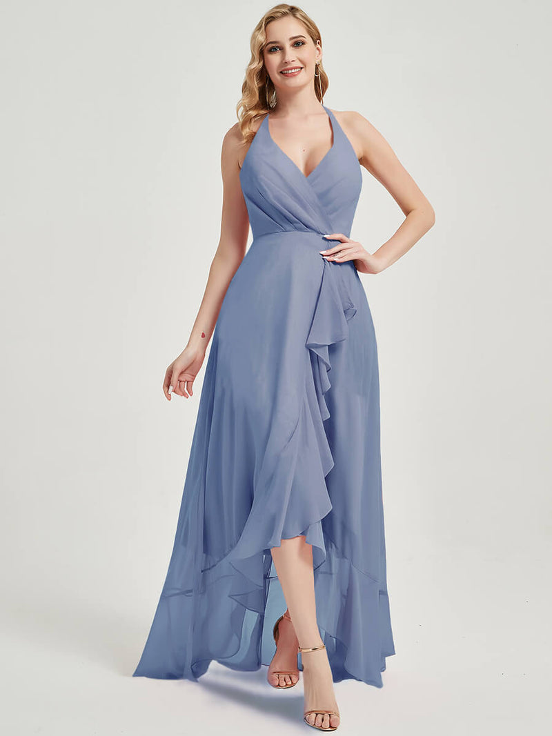 Slate Blue Chiffon Bridesmaid Dress Kyomi With V Neckline