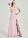 Blush Rushed V Cut Split Bridesmaid Dress Ella