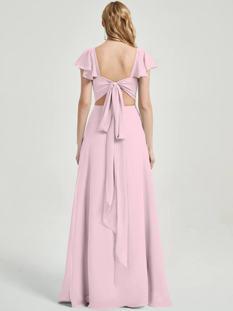 Blush Rushed V Cut Split Bridesmaid Dress Ella