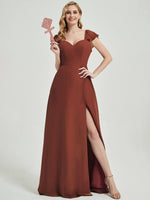 Cinnamon Rose Rushed V Cut Split Bridesmaid Dress Ella