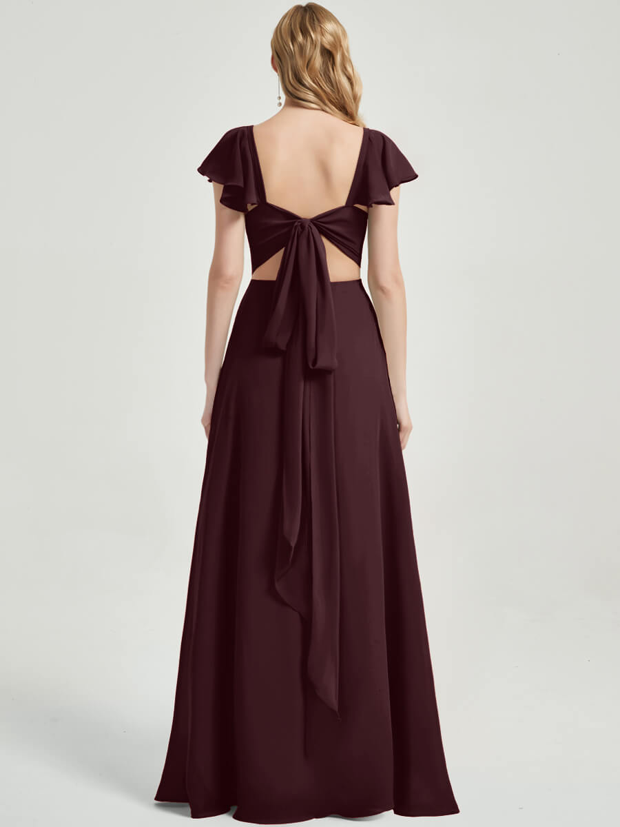 Cabernet Rushed V Cut Split Bridesmaid Dress Ella