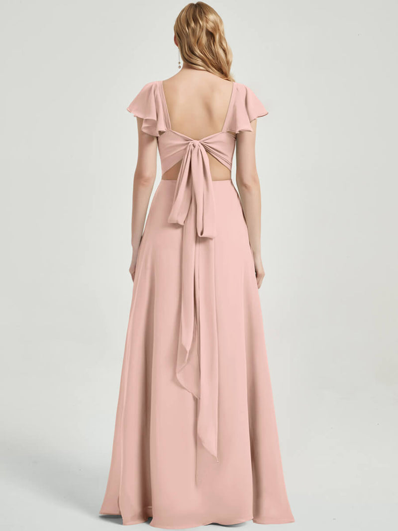 Dusty Pink Rushed V Cut Split Bridesmaid Dress Ella