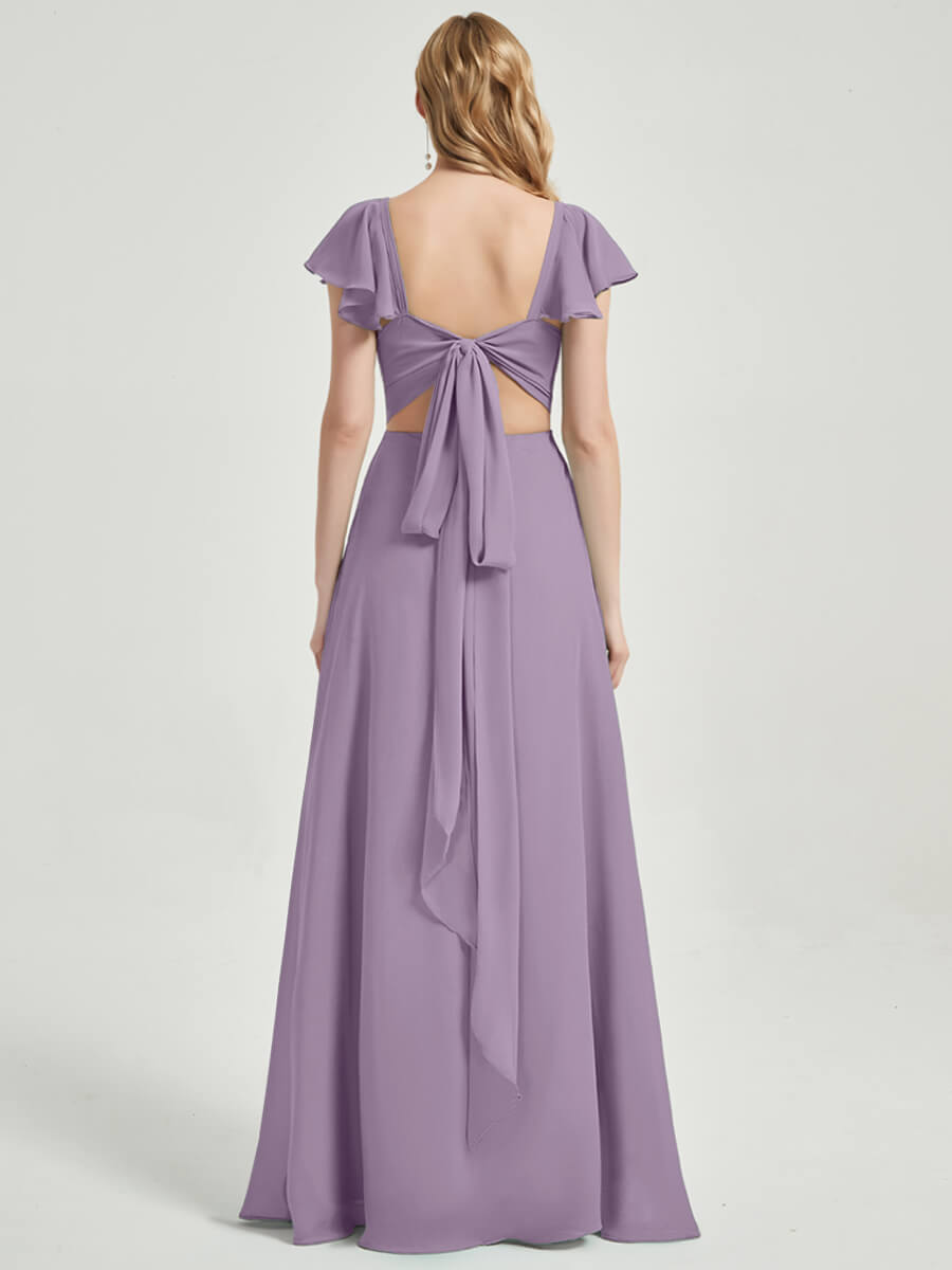Dusty Purple Rushed V Cut Split Bridesmaid Dress Ella