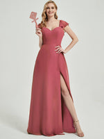 Desert Rose Rushed V Cut Split Bridesmaid Dress Ella