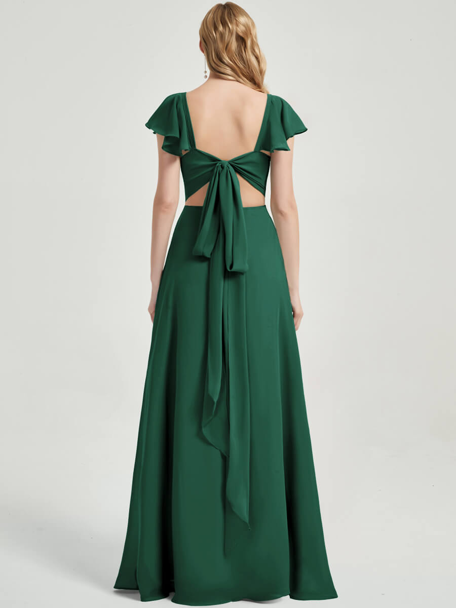 Emerald Green Rushed V Cut Split Bridesmaid Dress Ella