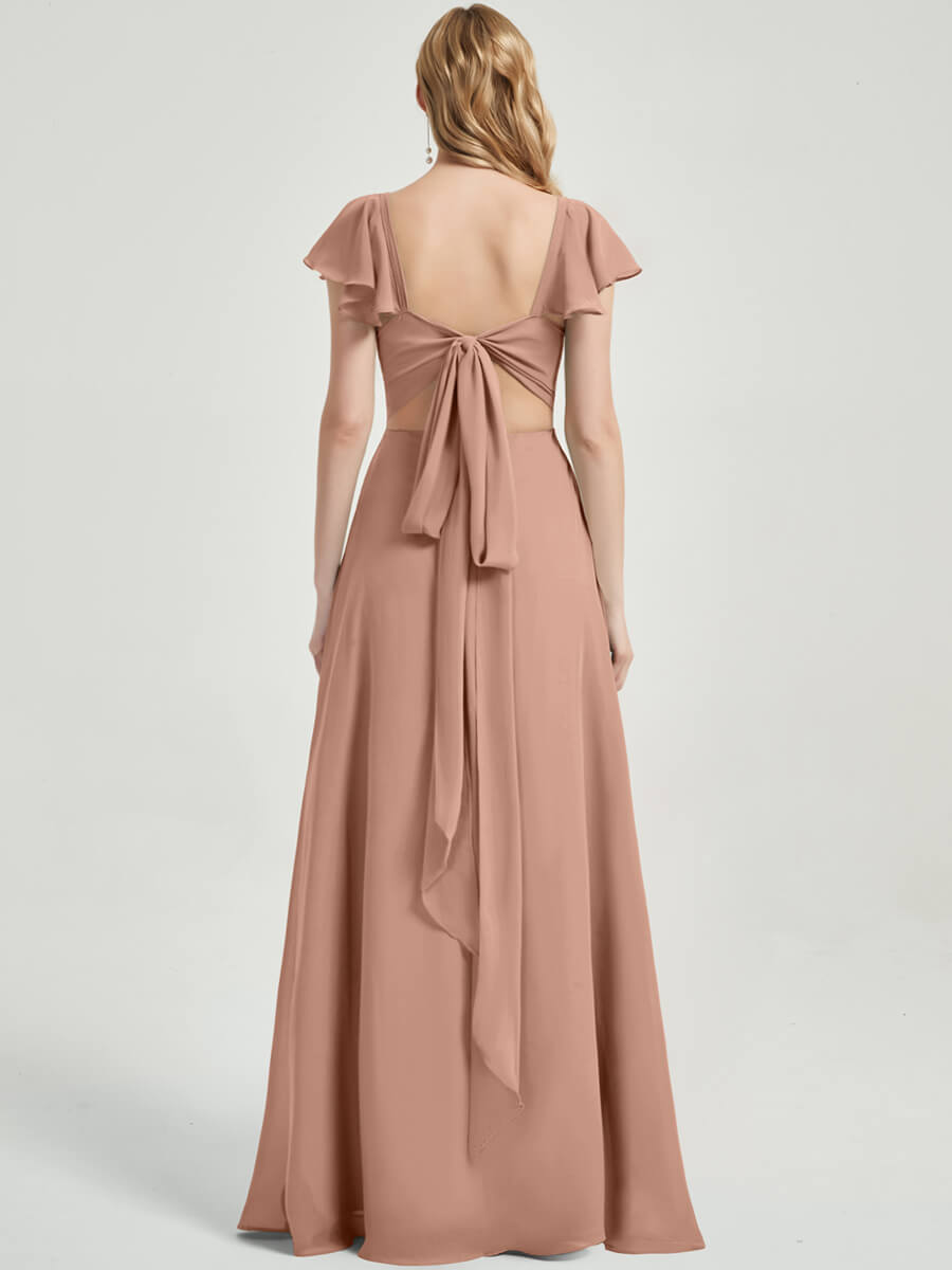 English Rose Rushed V Cut Split Bridesmaid Dress Ella